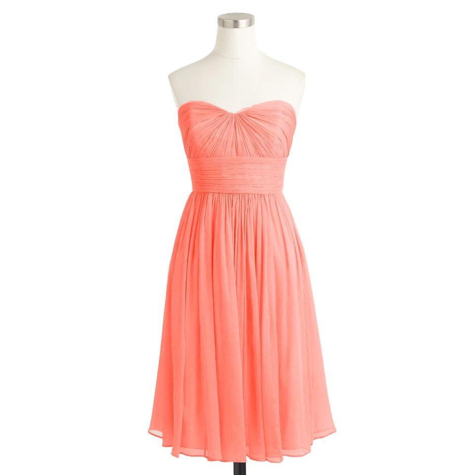 J.Crew Marbella Bright Coral Strapless Bridesmaid Dress In Silk Chiffon - Size 6